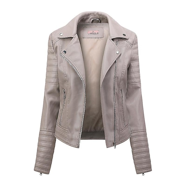 Damjacka i konstläder, hel dragkedja motorcykeljackor slim fit kappa Beige XL