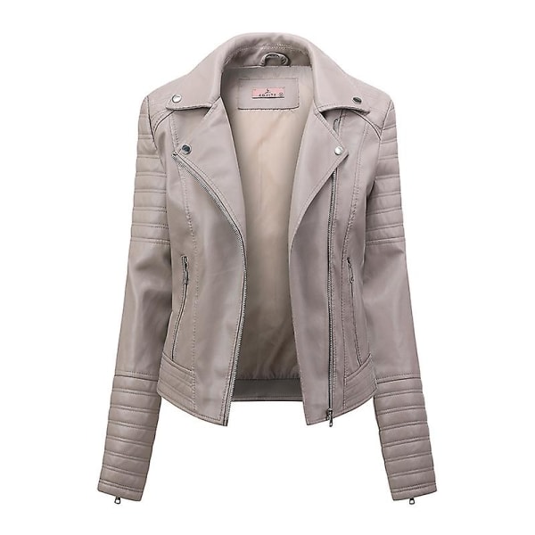 Damjacka i konstläder, motorcykeljackor med full dragkedja Slim Fit Coat Beige 3XL