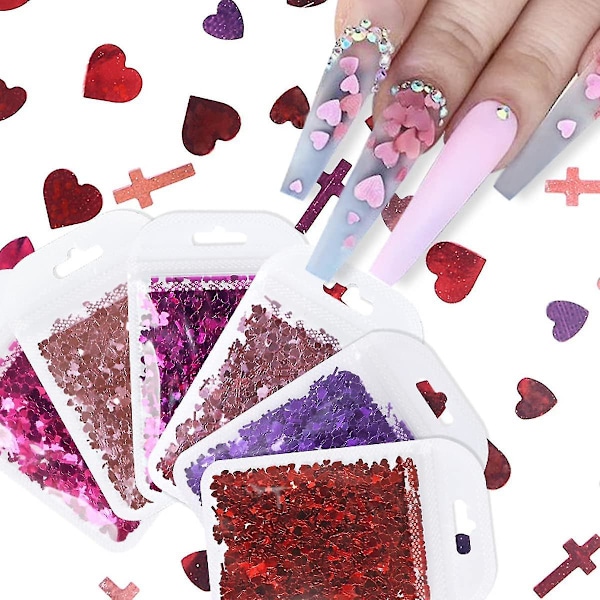 Valentines nagelkonst glitterflingor klistermärken dekaler 3d kärleks hjärta paljetter blandad korsdesign för manikyr polsk diy charms tips nageldekorationer Suppl