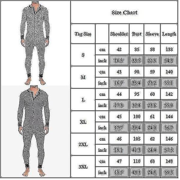 Stribede pyjamasser til mænd Langærmet jumpsuit i ét stykke nattøj Gray L