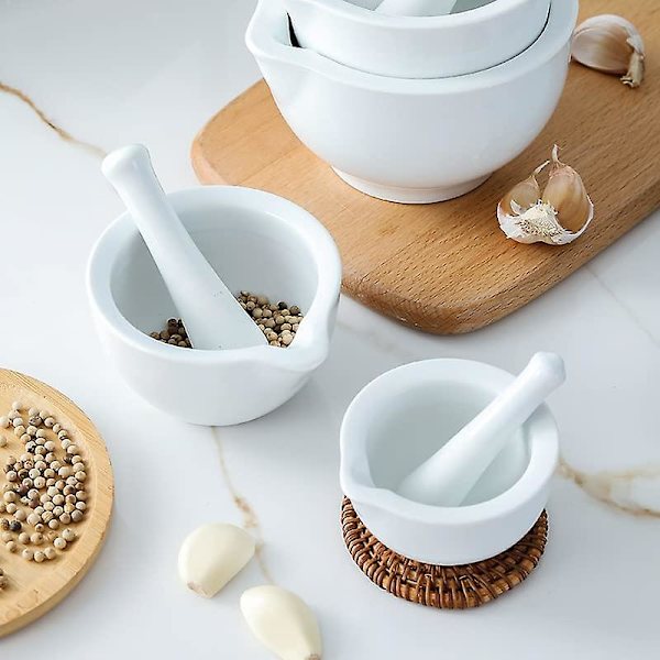 Mini mortel och stöt i keramik, pillerkross, kryddkvarn, köksredskap