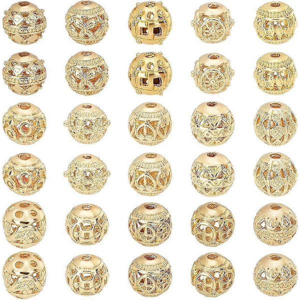 Hålrunda Distanspärlor 30 st 18K Guldförgylld Tibetansk Stil Lösa Pärlor 8mm Legering Boll Charm Pärlor