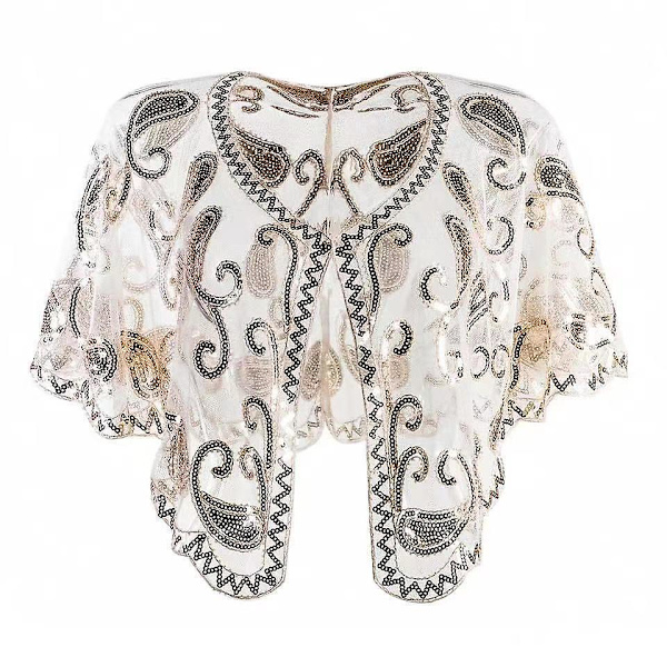 1920-talets Sjal Wraps Sequin Pärlbroderad Kväll Cape Brud Sjal GOLD