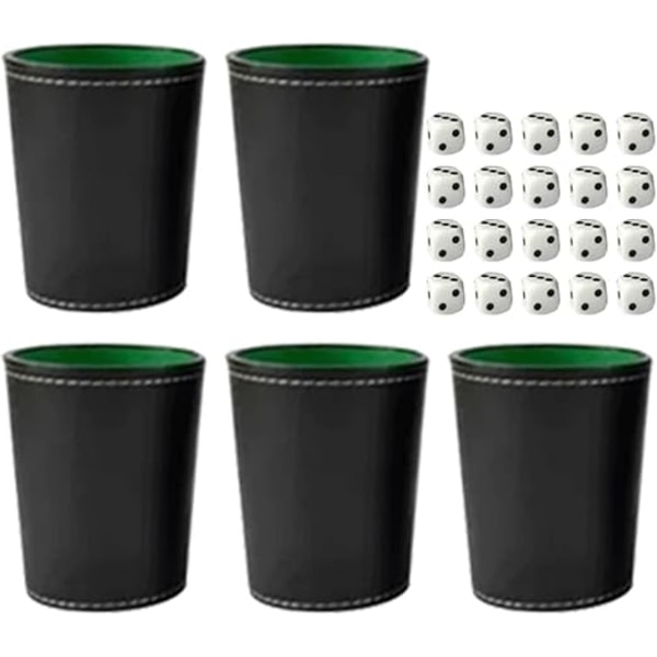 Set med 5 st tärningskoppar i med lock  filtfoder tyst shaker inkluderar 6 prickigt fodrat set