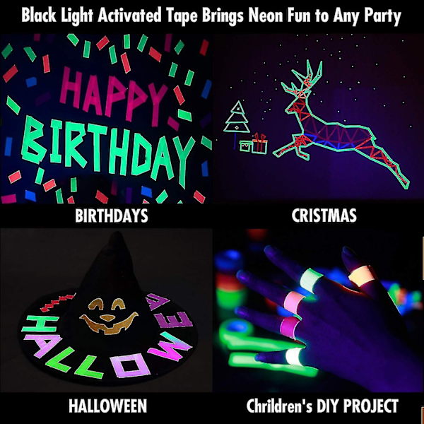 Fluorescerende stoff/neon gaffatape, supersterk for glow party-utstyr