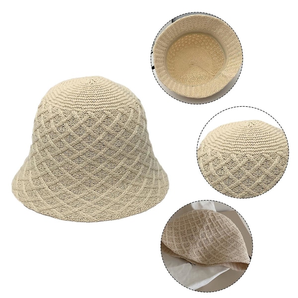 Dam Bucket Hat Fashion Stickad Bomull Linne Cloche Hat Solid Färg Virkad Mössa Strandhatt Stickad Mössa Solhatt Off white