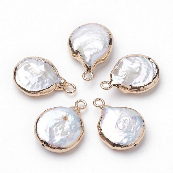 Galvanoidut luonnonbarokkihelmi Keshi-riipukset, viljelty makeanveden helmi, rautakiinnikkeillä, litteä pyöreä, kultainen, 16~22x13~16x4~8mm, reikä: 1
