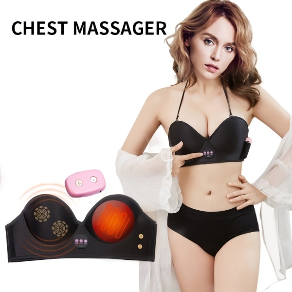 Bröstmassageapparat Vibration Massage BH Underkläder Uppvärmning Elmassage Laddning Svart Bärbar