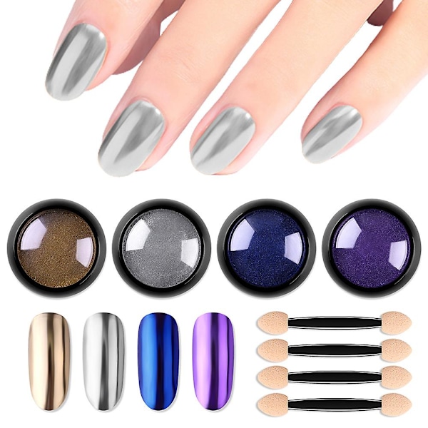 Nagelpulver Metall Spegel Mjöl Holografiskt Pigmentpulver Nagelkonst Dekoration Set 4 Lådor Set1