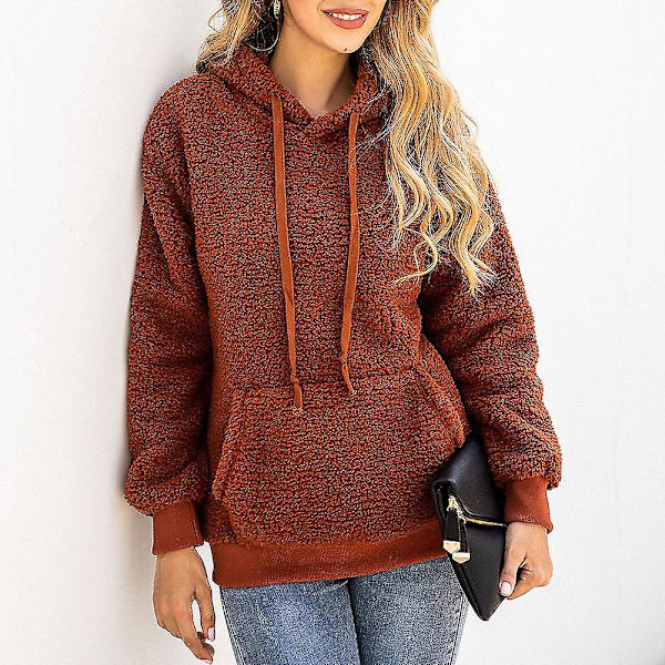 Dame Plys Sweater Frakke Snøre Hætte Sweater Lange Ærmer Casual Toppe Ny M C