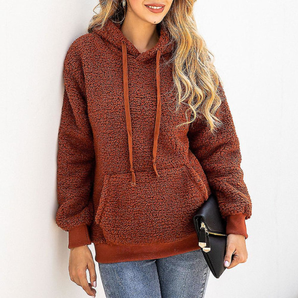 Dame Plys Sweater Frakke Snøre Hætte Sweater Lange Ærmer Casual Toppe Ny XL B