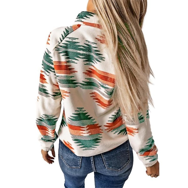 Fleecejakke til kvinder med western aztec-print, lange ærmer, trykknapper, shacket-jakker Grey S
