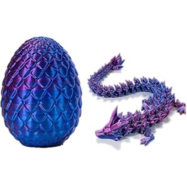 1 st 3D-tryckt drake med 1 drakägg, drakäggsset, fullt rörlig kristalldrakleksak, drakskrivbordsleksak med flexibel fog, kock-skrivbordsleksak (lila)