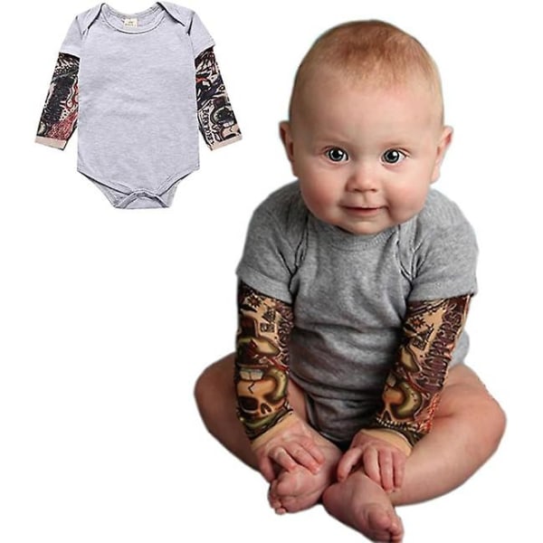 Baby Boys Long Sleeves Mesh Tattoo Sleeves Bodysuit Outfit Grey 100CM