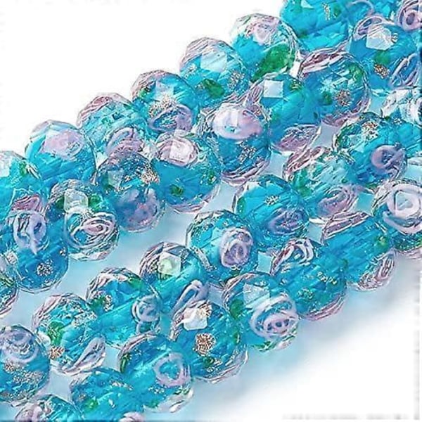 70 stk. 6~8mm Guldsand Lampwork Perler Glas Håndlavede Runde Løse Perler til Rosenkransfremstilling Smykkefremstilling med 2mm Hul - Grøn