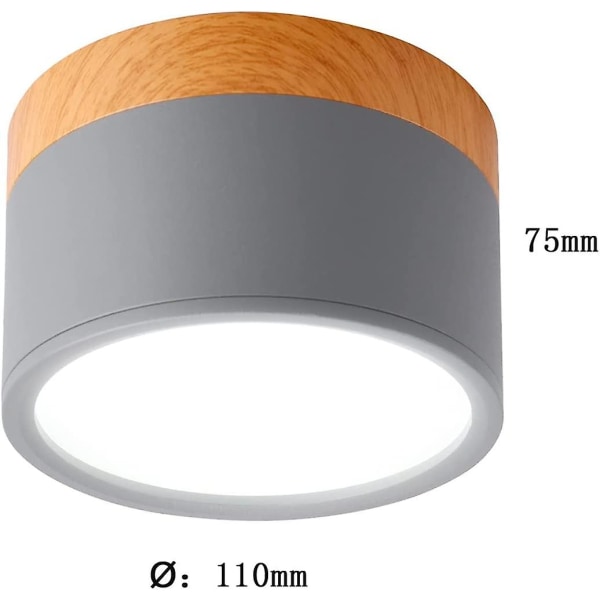 5w LED Rund Overflatemontert Takspotlight Skrubb Grå Kald Hvit 90mm 6000k