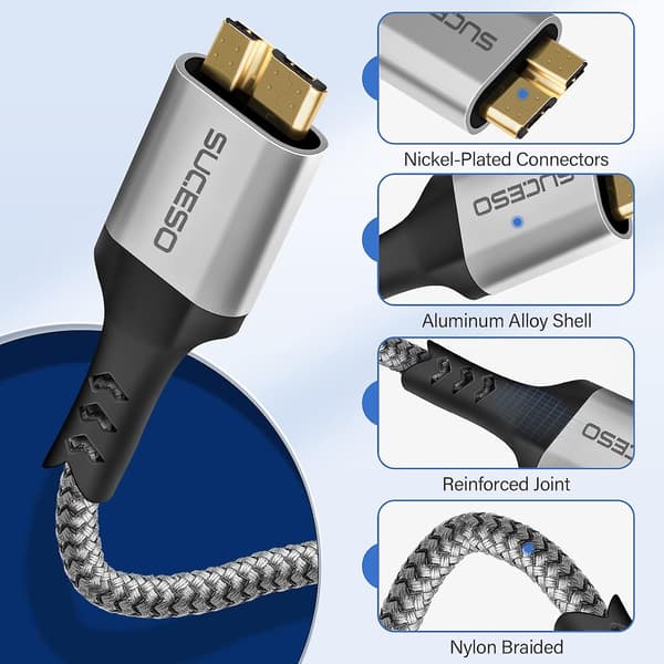 Suceo Hårddiskkabel USB 3.0 A till Micro B - Kompatibel med Portabel Extern