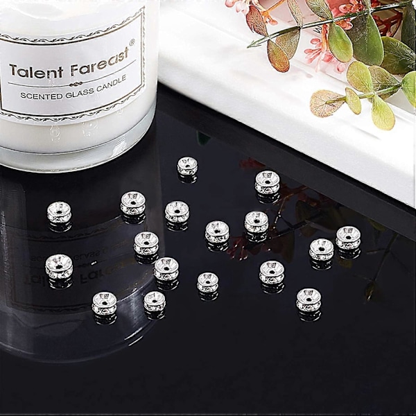 1 Ask 60 st 6mm Skivavståndspärlor 316 Rostfritt Stål med Klar Kristall Strass Pärlor Platta Runda Pärlor Avståndspärlor Strass Pärlor för Smyckestillverkning Fin