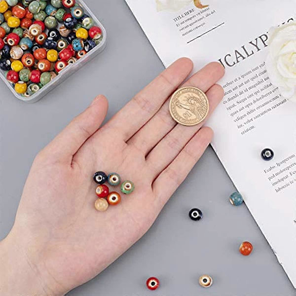 160 stk. 9 mm Diameter Håndlavede Porcelænsperler 8 Farver Rondelle Fancy Antikke Glaserede Keramiske Porcelænsperler med 2,5 mm Hul Løse Kugleperler til DIY