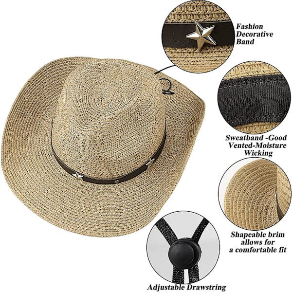 Halm Cowboy Hattar För Småbarn Flickor Pojkar Sommar Solhatt Bälte Spänne Cowgirl Western-hatt För Barn 2-4 År