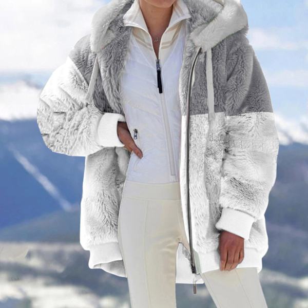 Fleece Hættefrakke til Kvinder Langærmet Lynlås Lomme Hætte Holder Varmen i Det Kølige Vejr XL Gray