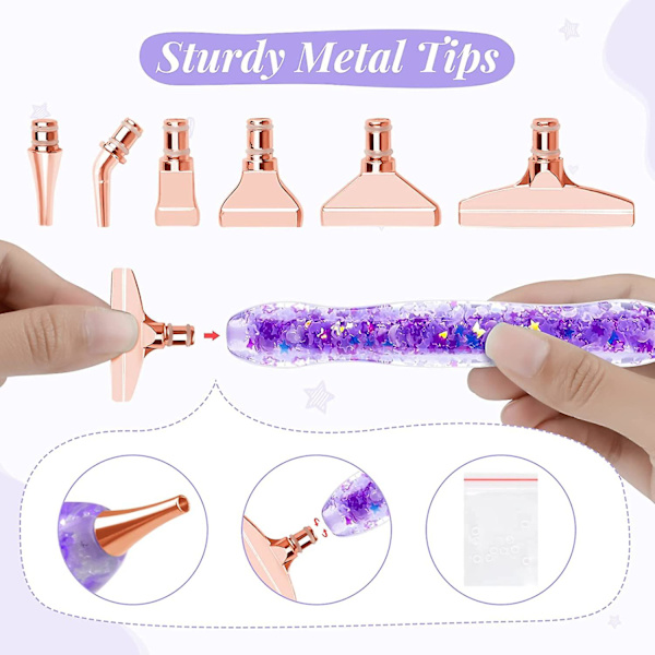 Diamantmålningspennset, Luminous Diamond Art Pen med 6 metallspetsar, 6 målningslim, halkfri matta, bricka, 5d diamantkonsttillbehör och verktyg