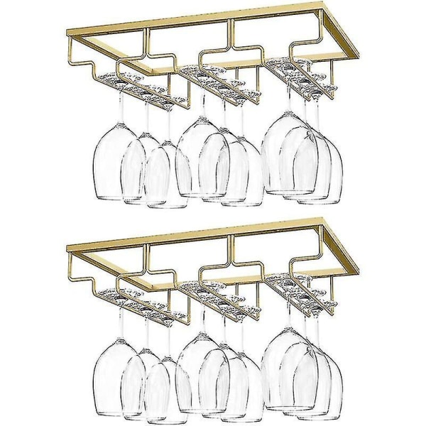 2 Pakning 3 Rad Vinglassholder Under Skap Stamware Vinglassholder Glass Oppbevaring Henger Metall Organizer For Bar Kjøkken Gold-2PC