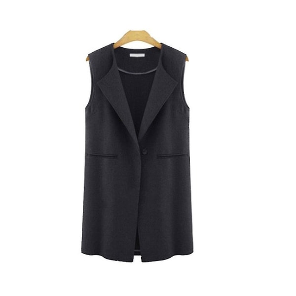 Ermeløs vest for kvinner, avslappet cardigan, lange ensfargede topper S B