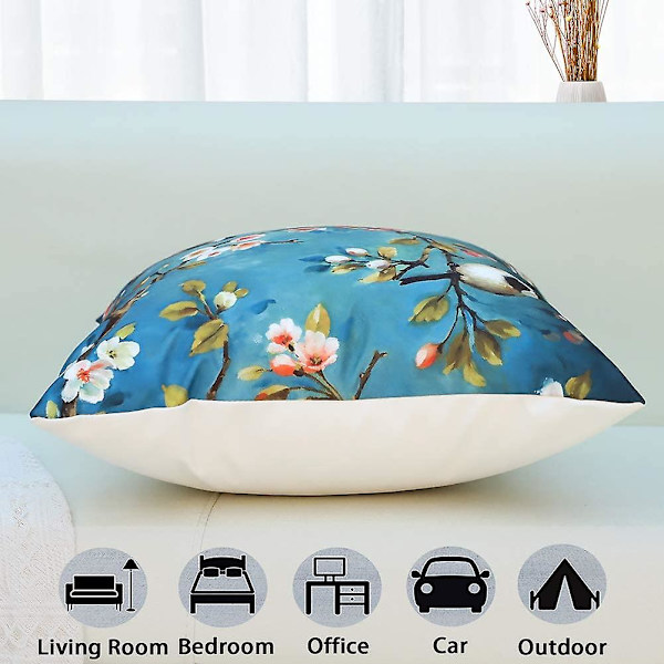 Mönstrad kuddfodral kuddfodral för hem vardagsrum kudde soffa dekoration, 45x45cm, 2 stycken (fågel)