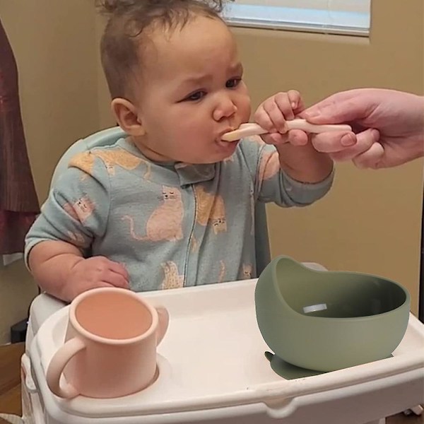 Silikon sugkopp baby skål | Inåtböjda väggar förhindrar tappning | Lätt att skopa | Fäster stadigt | Tvådelad set style3