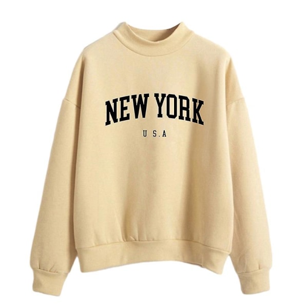 Dame Letter Print Langærmet Sweatshirt Toppe Pullovers Khaki S