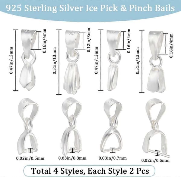1 Förpackning 8st Isplock Nypbyglar Sterling Silver 4 Stilar Berlocker Lås Hänge Kontakt