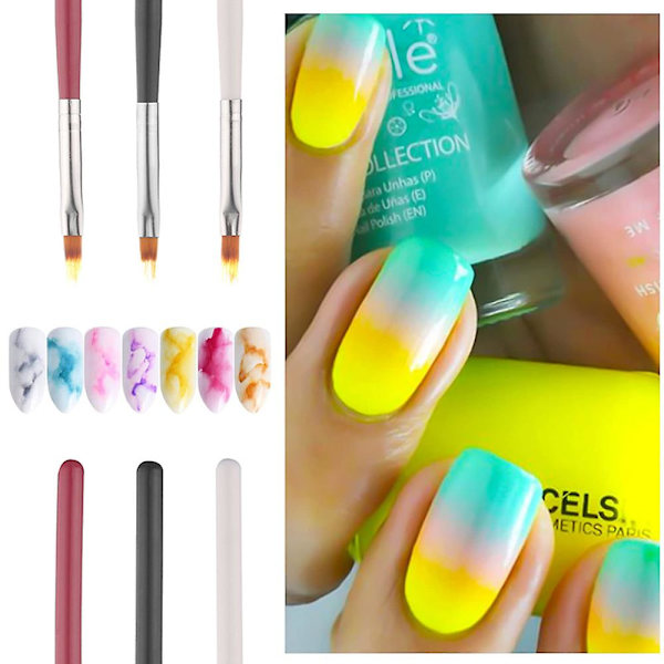 6 st Ombre nagelborste set, gel nagelkonst suddiga pennor för manikyr DIY & salongsverktyg style  style1