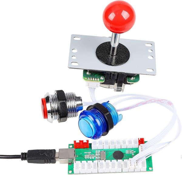 Null forsinkelse USB-enkoder til PC-spill Rød joystick + 10x LED-belyste 5V trykknapper for arkadejoystick DIY-sett deler Mame Raspberry Pi 2 3 3B