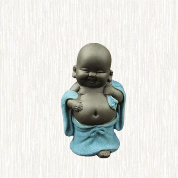 Skrattande Buddha-staty - Heminredning - Liten munk - Blå present