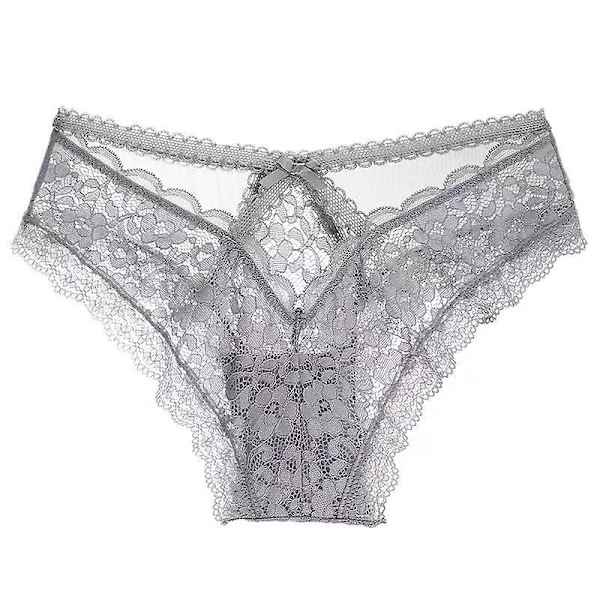 Kvinnors spetsstringtrosor, 2 st T-rygg låg midja genomskinliga trosor Grey M