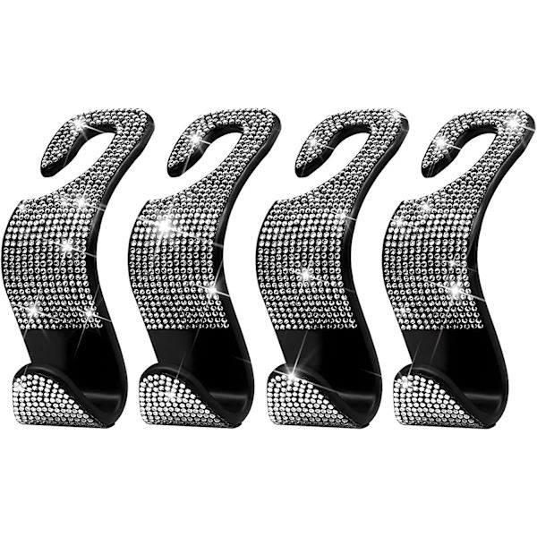 4 kpl Auton Käsilaukun Koukku Bling Strassiauton Koukut Naisille - hopea