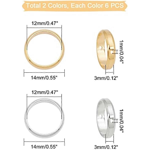12 st Pärlramar i Rostfritt Stål 12mm Ring Metallpärlor Metallmellanlägg för Smyckestillverkning DIY 14mm