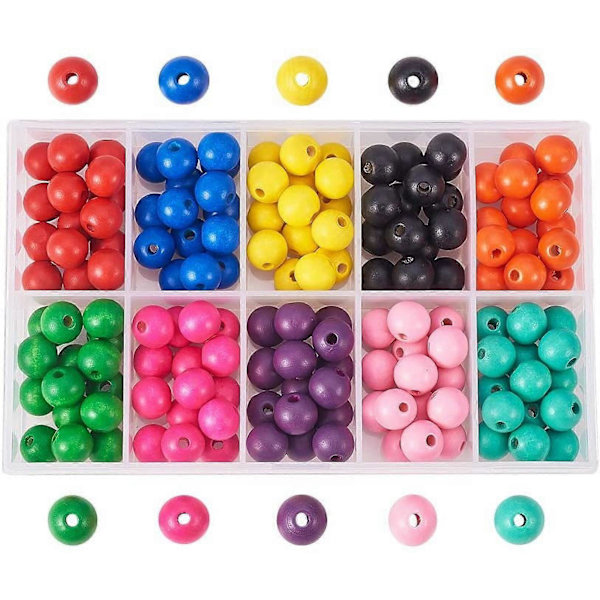 150 st 12mm Färgade Träpärlor 10 Färger Trähantverkspärlor Runda Träkulor Lösa Distanspärlor för DIY Smyckestillverkning Heminredning Makramé Jul