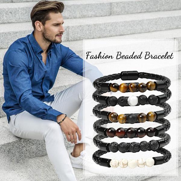 Moderigtigt læderarmbånd til mænd, stilfuldt vintage armbånd, manchet, flettede med magnetisk lås, charme armbånd Red Tiger Eye