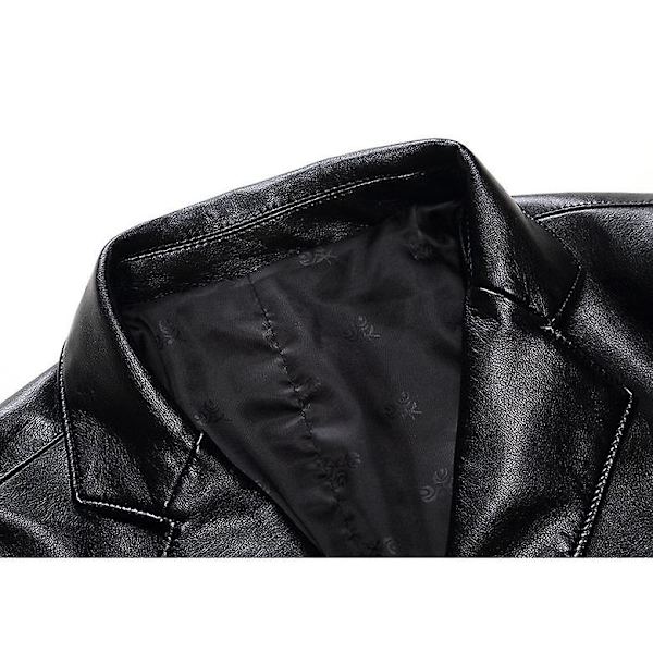 Herr Casual Notch Krage 2 Knapp Slim Faux Läder Blazer Kostym Jacka Black 4XL