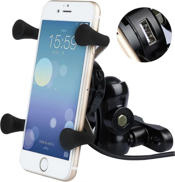 Motorcykel Telefonholder Med USB Oplader Til 3.5\" Til 6\" Mobiltelefon