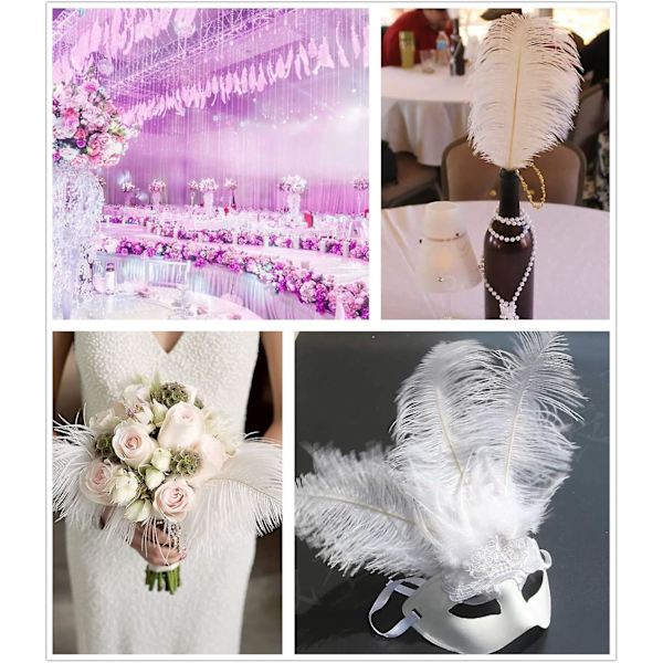 10-12 tum (25-30 cm) naturliga strutsfjädrar för bröllopsdekorationer, heminredning, blomsterarrangemang, gör-det-själv-julprydnader (10 st, vita)