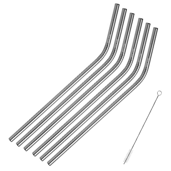 6 kpl ruostumattomasta teräksestä valmistettuja pillejä, uudelleenkäytettävät metallipillit juomalaseille, kupeille, mukeille ja kylmille juomille silvery