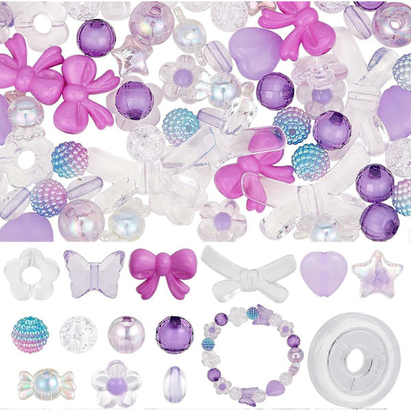 150 st Akryl Blandade Godis Pärlor Pastell Pärlor Akryl Transparent Blomma Pärla Bulk Stjärna Hjärta Fjäril Runda Pärlor för Smyckestillverkning