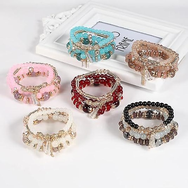 Bohemiska Boho Stapelbara Armband för Kvinnor Set, Flickor Stretch Flerskikts Stapel Pärlor Färgglada Pärlade Charm Armband Flicka Handgjorda