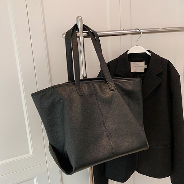 Stor kapacitet Enkel Pu Retro Väska Ny Tote Väska En-axlad Studentväska black
