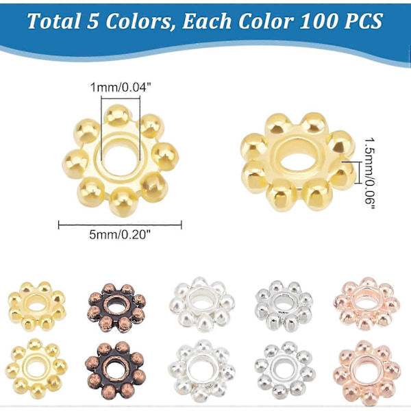 500 stk. 5 mm Blomster Spacer Perler Tibetansk Legering Daisy Metal Spacere Mini Snefnug Løse Perler Håndværk Smykke Perler
