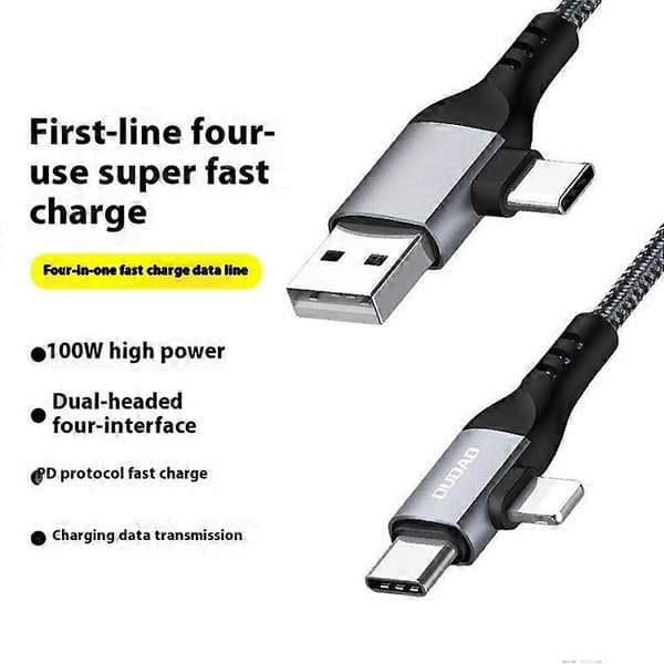 DUDAO L20Pro 1m USB / Type-C til Type-C / iP Ladekabel PD 100W Flettet Datakabel