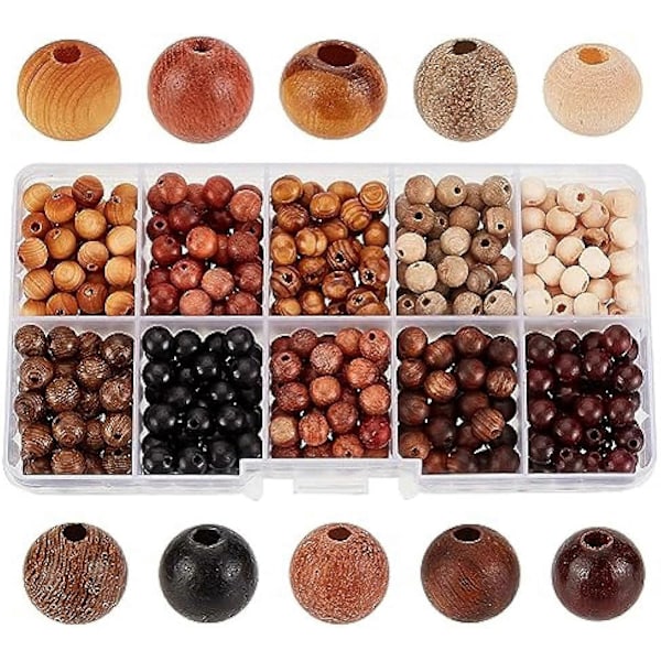 500 st Naturliga Träpärlor 10 Stilar 6mm Runda Träpärlor Lösa Pärlor Släta Träavståndspärlor för Armband Halsband Örhängen Smyckestillverkning DIY-Hantverk